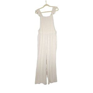 Hem & Thread NWT Beige Linen Viscose Jumpsuit With Ruffled Adjustable Straps L‎